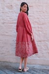 Shop_Ayaka_Red Viscose Tabby Handblock Printed Floral Ethel Box Pleated Dress  _Online_at_Aza_Fashions