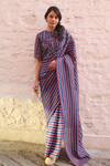 Buy_Ayaka_Blue Viscose Tabby Embroidered Thread Stripe Pattern Saree _at_Aza_Fashions