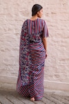 Shop_Ayaka_Blue Viscose Tabby Embroidered Thread Stripe Pattern Saree _at_Aza_Fashions