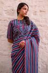 Ayaka_Blue Viscose Tabby Embroidered Thread Stripe Pattern Saree _Online_at_Aza_Fashions