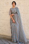 Buy_Ayaka_Blue Viscose Tabby Embroidered Thread Panel Border Saree  _Online_at_Aza_Fashions