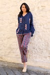 Buy_Ayaka_Blue Viscose Tabby Stripe Carly Pattern Pant _at_Aza_Fashions