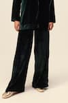 REENA SHARMA_Green Silk Velvet Plain Shawl Collar Jacket With Pant _Online_at_Aza_Fashions