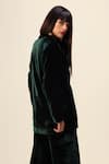 Buy_REENA SHARMA_Green Silk Velvet Plain Shawl Collar Jacket With Pant _Online_at_Aza_Fashions