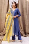 Buy_Missprint_Blue Kurta And Dupatta Chanderi Plain V Embroidered Placket Straight Pant Set _at_Aza_Fashions