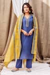 Buy_Missprint_Blue Kurta And Dupatta Chanderi Plain V Embroidered Placket Straight Pant Set _Online_at_Aza_Fashions