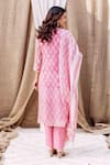 Shop_Missprint_Pink Kurta And Dupatta Organza Printed Floral Notched Hand Block Pant Set _at_Aza_Fashions