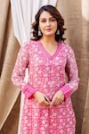 Buy_Missprint_Maroon Kurta And Dupatta Organza Printed Floral V Hand Block Straight Pant Set 