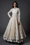 Buy_Rohit Bal_Ivory Chanderi Silk Embroidered Floral Applique And Resham Work V Anarkali Set _at_Aza_Fashions