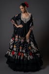 Buy_Rohit Bal_Black Chanderi Silk Printed And Embroidered Floral & Resham Anarkali Set _at_Aza_Fashions