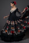 Rohit Bal_Black Chanderi Silk Printed And Embroidered Floral & Resham Anarkali Set _Online_at_Aza_Fashions