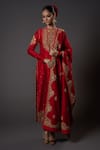 Buy_Rohit Bal_Red Chanderi Silk Embroidered Zari Round Neck Floral Kurta Set _at_Aza_Fashions