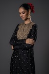 Rohit Bal_Black Chanderi Silk Embroidered Zari Keyhole Round Floral Pattern Kurta Set _Online_at_Aza_Fashions