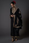 Buy_Rohit Bal_Black Chanderi Silk Embroidered Zari Keyhole Round Floral Pattern Kurta Set _Online_at_Aza_Fashions