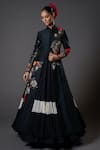 Buy_Rohit Bal_Black Chanderi Silk Print Musk Rose Mandarin Collar Front Open Longline Jacket _at_Aza_Fashions