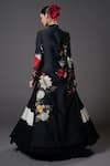 Shop_Rohit Bal_Black Chanderi Silk Print Musk Rose Mandarin Collar Front Open Longline Jacket _at_Aza_Fashions