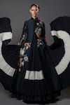 Buy_Rohit Bal_Black Chanderi Silk Print Musk Rose Mandarin Collar Front Open Longline Jacket _Online_at_Aza_Fashions