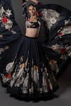 Rohit Bal_Black Chanderi Silk Print Musk Rose Mandarin Collar Front Open Longline Jacket _at_Aza_Fashions