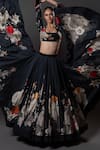 Rohit Bal_Black Chanderi Silk Print Midnight Bloom Semi Square Lehenga Set _Online_at_Aza_Fashions