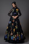 Buy_Rohit Bal_Black Chanderi Silk Print Embroidery High Neck Iris Bloom Anarkali Set _at_Aza_Fashions