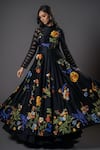 Rohit Bal_Black Chanderi Silk Print Embroidery High Neck Iris Bloom Anarkali Set _Online_at_Aza_Fashions