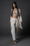 Buy_Rohit Bal_Ivory Chanderi Silk Embroidered Resham Jacket Shawl Collar Work Pant Set _at_Aza_Fashions