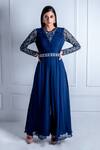 Buy_Radhika & Raghav_Blue Georgette Embroidery Thread Jasmine Neckline Jumpsuit With Belt  _at_Aza_Fashions