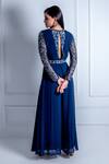 Shop_Radhika & Raghav_Blue Georgette Embroidery Thread Jasmine Neckline Jumpsuit With Belt  _at_Aza_Fashions