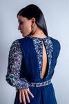 Radhika & Raghav_Blue Georgette Embroidery Thread Jasmine Neckline Jumpsuit With Belt  _at_Aza_Fashions