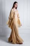 Radhika & Raghav_Gold Georgette Embroidery Thread Cape Open Mia Border Sharara Set _Online_at_Aza_Fashions