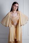 Buy_Radhika & Raghav_Gold Georgette Embroidery Thread Cape Open Mia Border Sharara Set _Online_at_Aza_Fashions