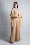 Shop_Radhika & Raghav_Gold Georgette Embroidery Thread Cape Open Mia Border Sharara Set _Online_at_Aza_Fashions