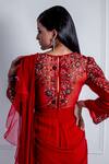 Shop_Radhika & Raghav_Red Georgette Embroidered Sequin V Raiden Floral Yoke Jumpsuit Saree _at_Aza_Fashions
