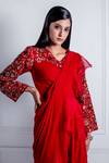 Buy_Radhika & Raghav_Red Georgette Embroidered Sequin V Raiden Floral Yoke Jumpsuit Saree _Online_at_Aza_Fashions
