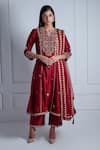 Buy_Radhika & Raghav_Maroon Silk Chanderi Embroidery Persian Bloom Medina Anarkali Set  _at_Aza_Fashions