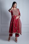 Buy_Radhika & Raghav_Maroon Silk Chanderi Embroidery Persian Bloom Medina Anarkali Set  _Online_at_Aza_Fashions