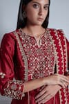 Shop_Radhika & Raghav_Maroon Silk Chanderi Embroidery Persian Bloom Medina Anarkali Set  _Online_at_Aza_Fashions