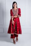 Radhika & Raghav_Maroon Silk Chanderi Embroidery Persian Bloom Medina Anarkali Set  _at_Aza_Fashions