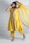 Buy_Radhika & Raghav_Pink Silk Chanderi Embroidery V Aafia Buttercup Bloom Kurta Pant Set  _Online_at_Aza_Fashions