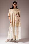 Buy_Prama By Pratima Pandey_Ivory Silk Chanderi Hand Paint Asymmetric Kurta With Inner Dress  _at_Aza_Fashions