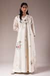 Buy_Prama By Pratima Pandey_Ivory Chanderi , V-neck Bloom Hand Paint Kurta With Pant _at_Aza_Fashions