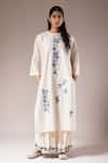 Buy_Prama By Pratima Pandey_Ivory Silk Chanderi Hand Paint Iris Bloom Round Kurta With Inner Dress  _at_Aza_Fashions