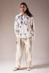 Buy_PRAMA BY PRATIMA PANDEY_Ivory Cotton Hand Painted Floral Collared Motif Shirt And Pant Set  _at_Aza_Fashions