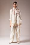 Buy_PRAMA BY PRATIMA PANDEY_White Cotton Embroidered Floral Stand Collar Shirt And Pant Set  _at_Aza_Fashions