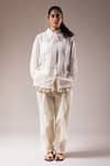 Buy_PRAMA BY PRATIMA PANDEY_White Handloom Cotton Plain Collared Shirt Pant Set _at_Aza_Fashions