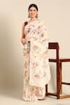 Buy_SAYISHA_White Chiffon Printed Floral Saree With Running Blouse  _at_Aza_Fashions