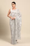 Buy_SAYISHA_Grey Chiffon Embroidery Thread Chevron Saree With Running Blouse  _at_Aza_Fashions