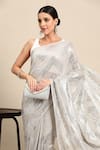 Buy_SAYISHA_Grey Chiffon Embroidery Thread Chevron Saree With Running Blouse  _Online_at_Aza_Fashions