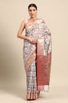 Buy Sayisha White Silk Printed Cow Saree With Running Blouse at Aza Fashions Buy_Sayisha_White Silk Printed Cow Saree With Running Blouse_at_Aza_Fashions