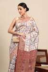 Sayisha White Silk Printed Cow Saree With Running Blouse Online at Aza Fashions Sayisha_White Silk Printed Cow Saree With Running Blouse_Online_at_Aza_Fashions